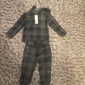 Janie and Jack Charcoal Plaid Hooded Outfit